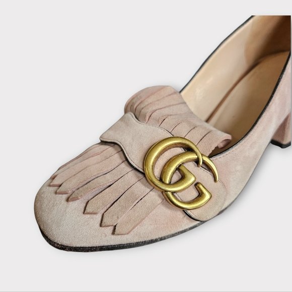 Gucci GG Marmont Light Pink Suede  Loafer Heels - Picture 6 of 10